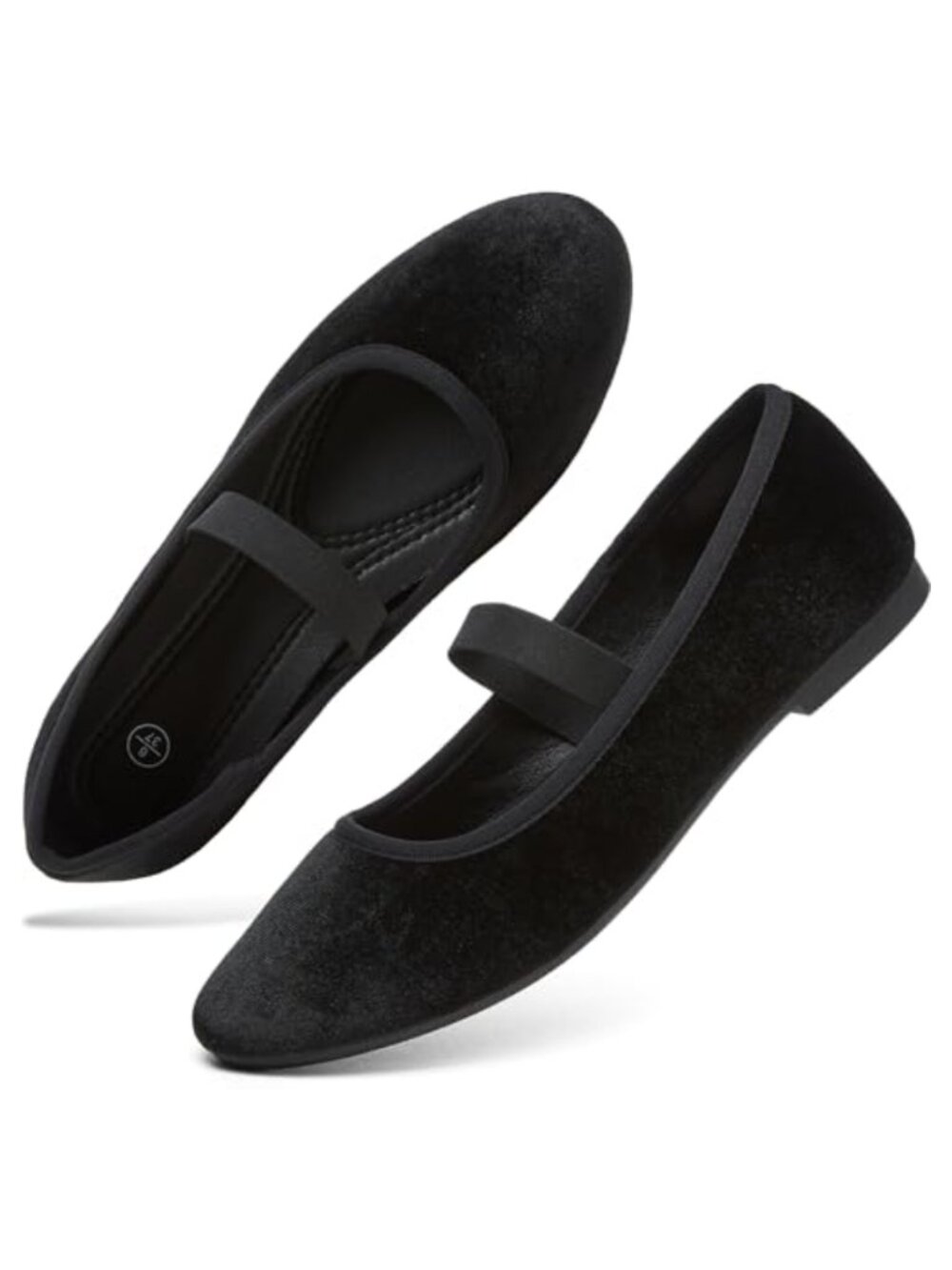 Velvet Mary Jane Flats Slip-On Ballet Shoes Elastic Strap Round Toe